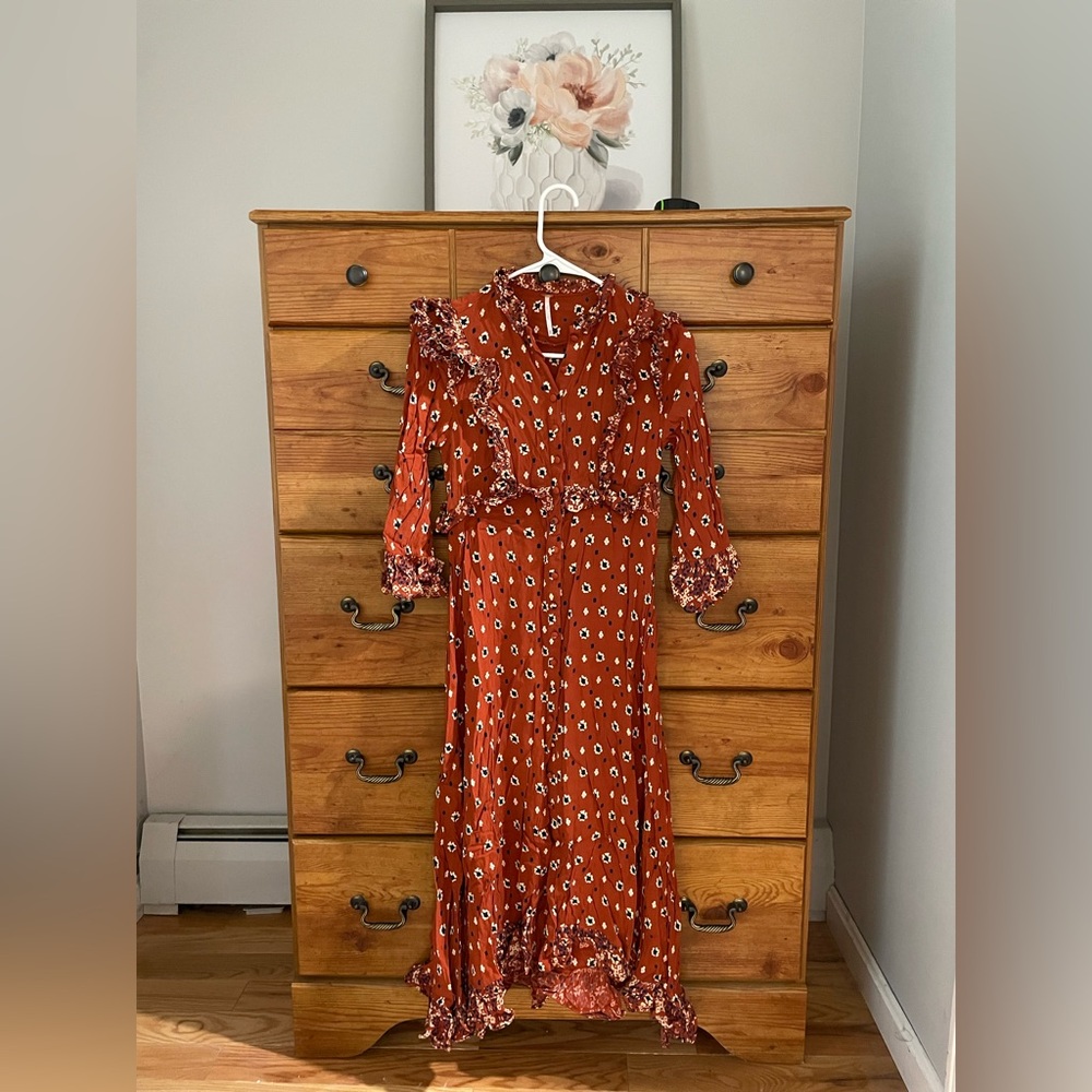 Free People Rust Floral Long Sleeve Dress